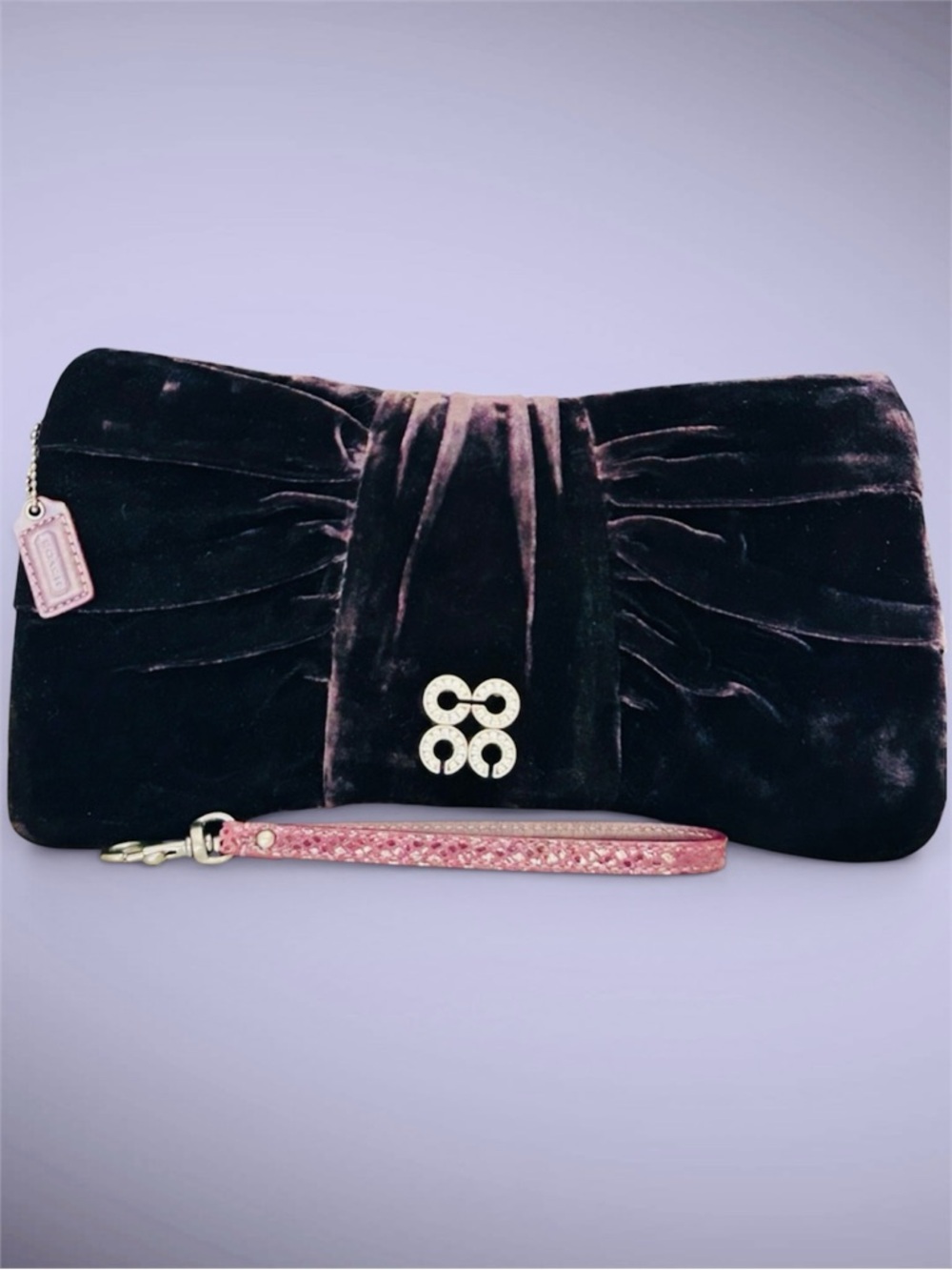 COACH Occasion Velvet w/Embossed Leather Trim Wristlet/Clutch in Plum - Picture 3 of 10